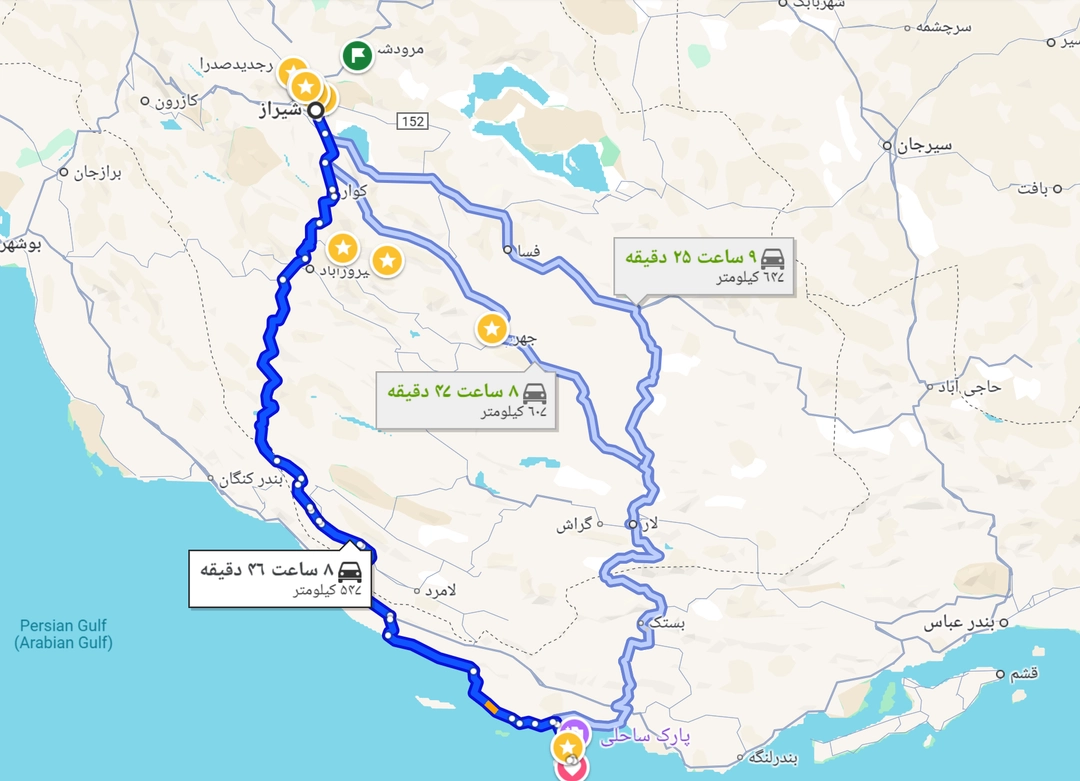 سفر زمینی شیراز به کیش از طریق بندر چارک